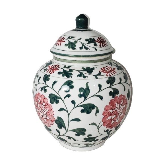 Charming Elegant Antique Taiwanese Ginger Jar with Delicate Pink Roses Design - Picture 3 of 8